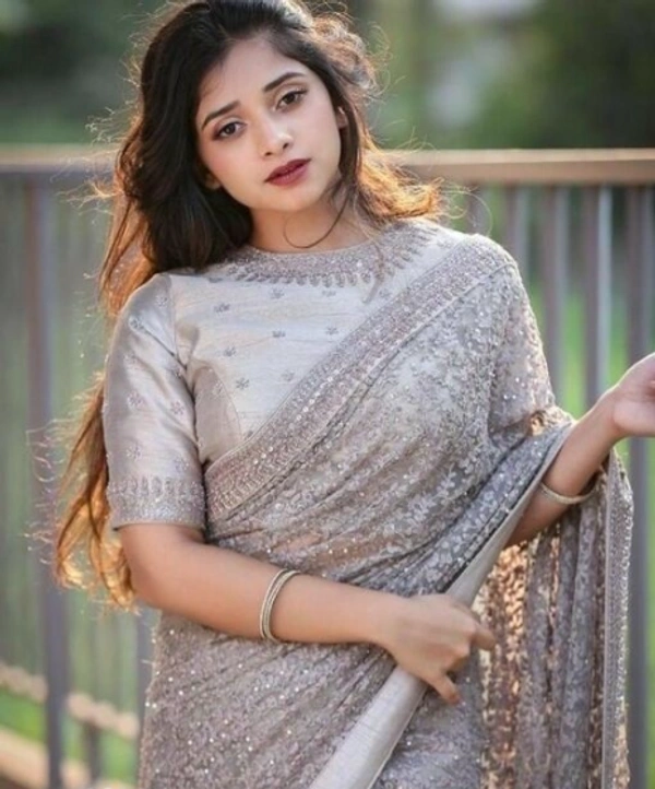 CHARVI DRISHYA Net Grey Color Sarees With Banarsi Silk Running Blouse - Free Size, Grey, Net, Pack of1